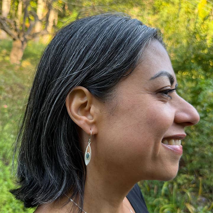 Women's Peace Collection - Wholesale Dangle Earrings - Elliptical Abalone Earrings - Sterling Silver, Indonesia1