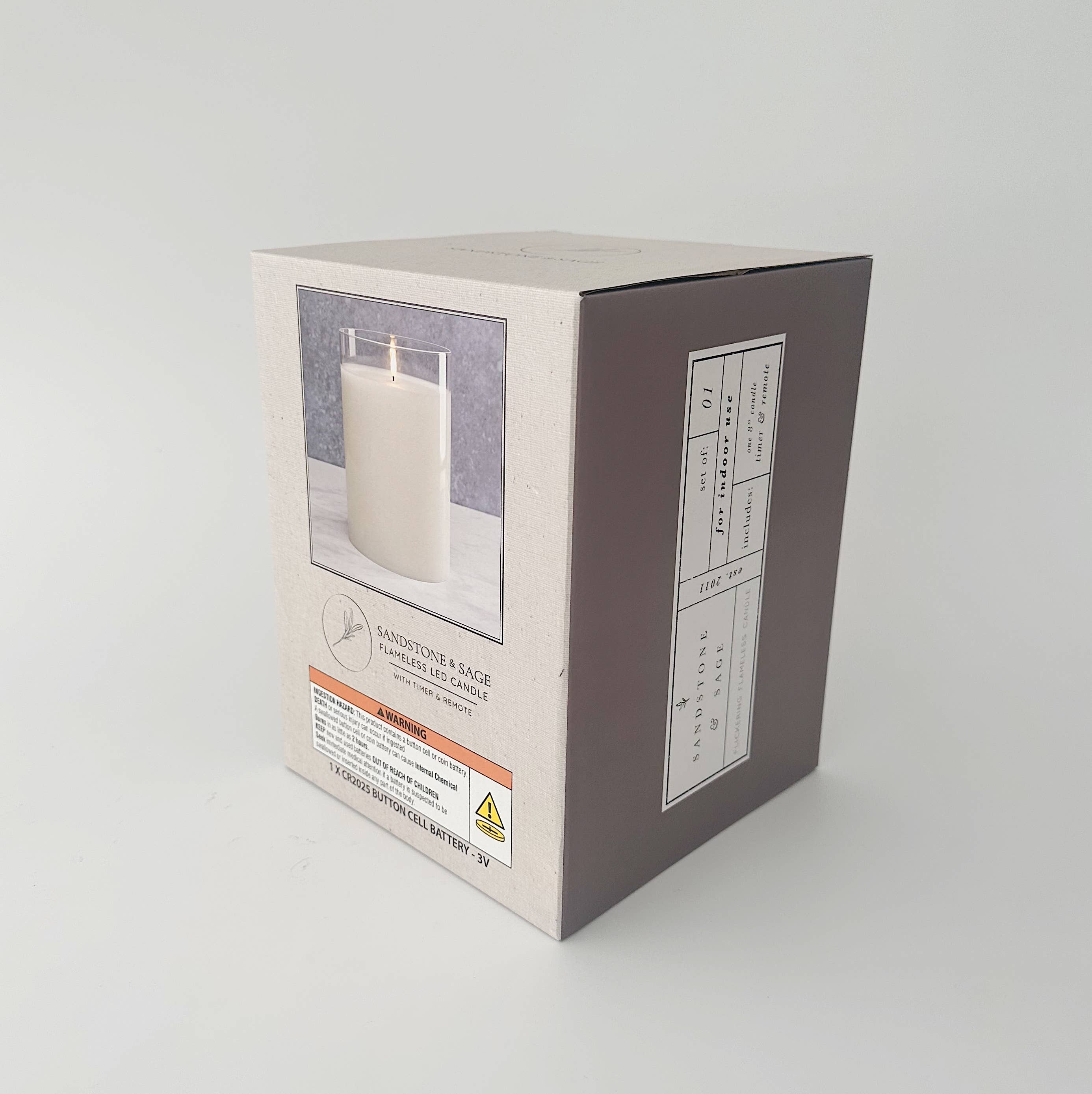 Sandstone & Sage – wholesale Flameless candle – White LED Flameless Hurricane Glass Candle with Timer and Remote - Elegant Ambient Lighting9