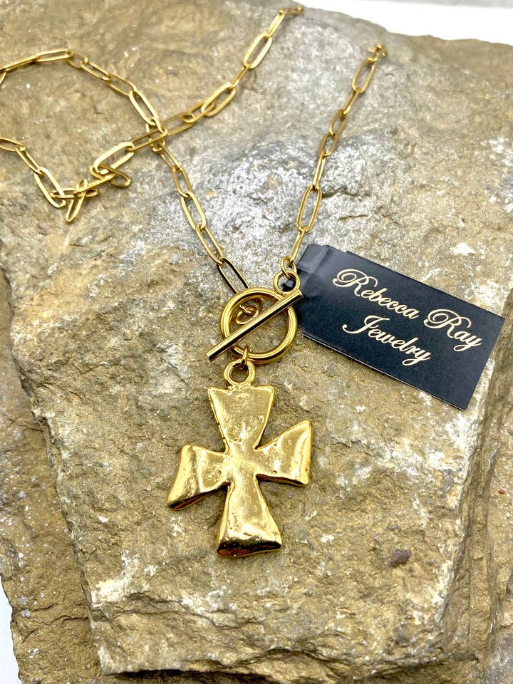 Distressed Cross Charm Necklace for wholesale by Rebecca Ray Jewelry
