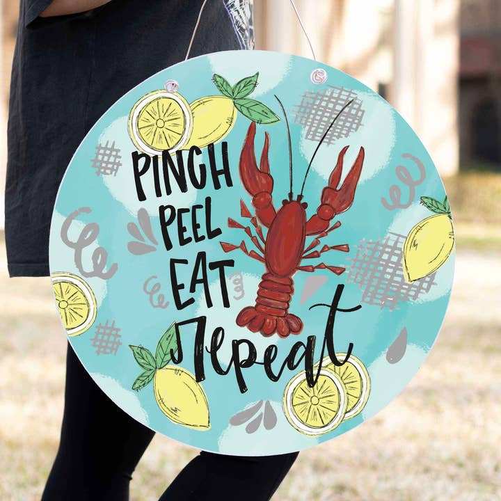 Spring Door Sign, Round Door Hanger, Crawfish Season Sign for wholesale by Clairmont & Co