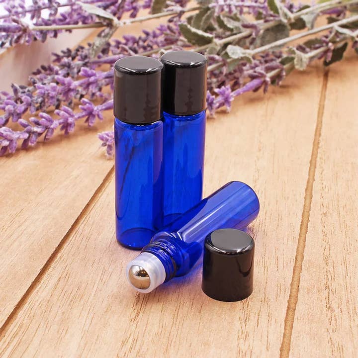 Matrix Aromatherapy - Wholesale Essential Oil Holder - 5ml Blue Glass Roller Bottles - 4 Pack1