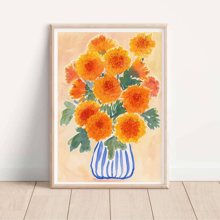 Jenny Vellacott - Wholesale Art Print - Flower Art Print Floral Painting Chrysanthemum Flowers3