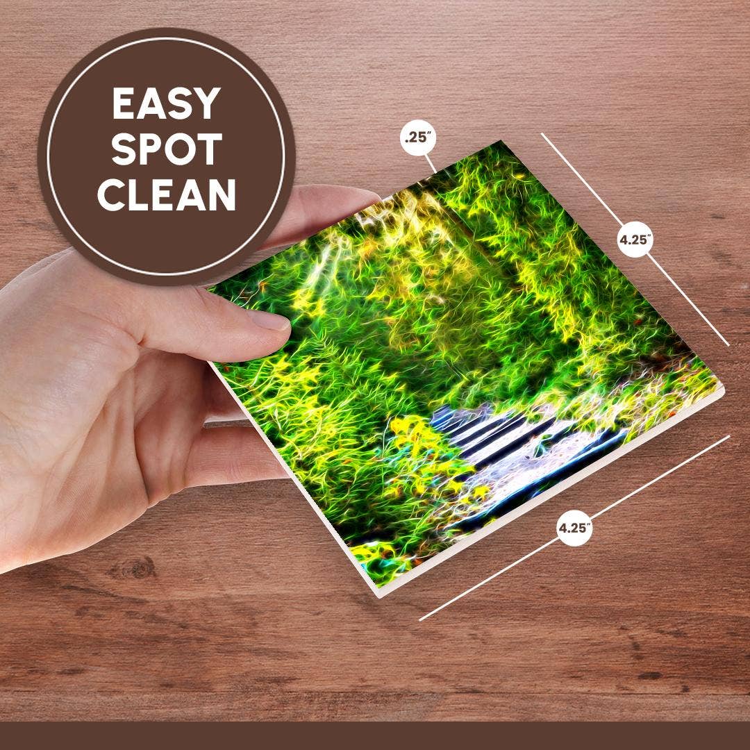 3dRose - Vente Sous-verre - 3dRose, Image de peinture infusée de lumière d'un chemin bordé de pins luxuriants, Sous-verre6