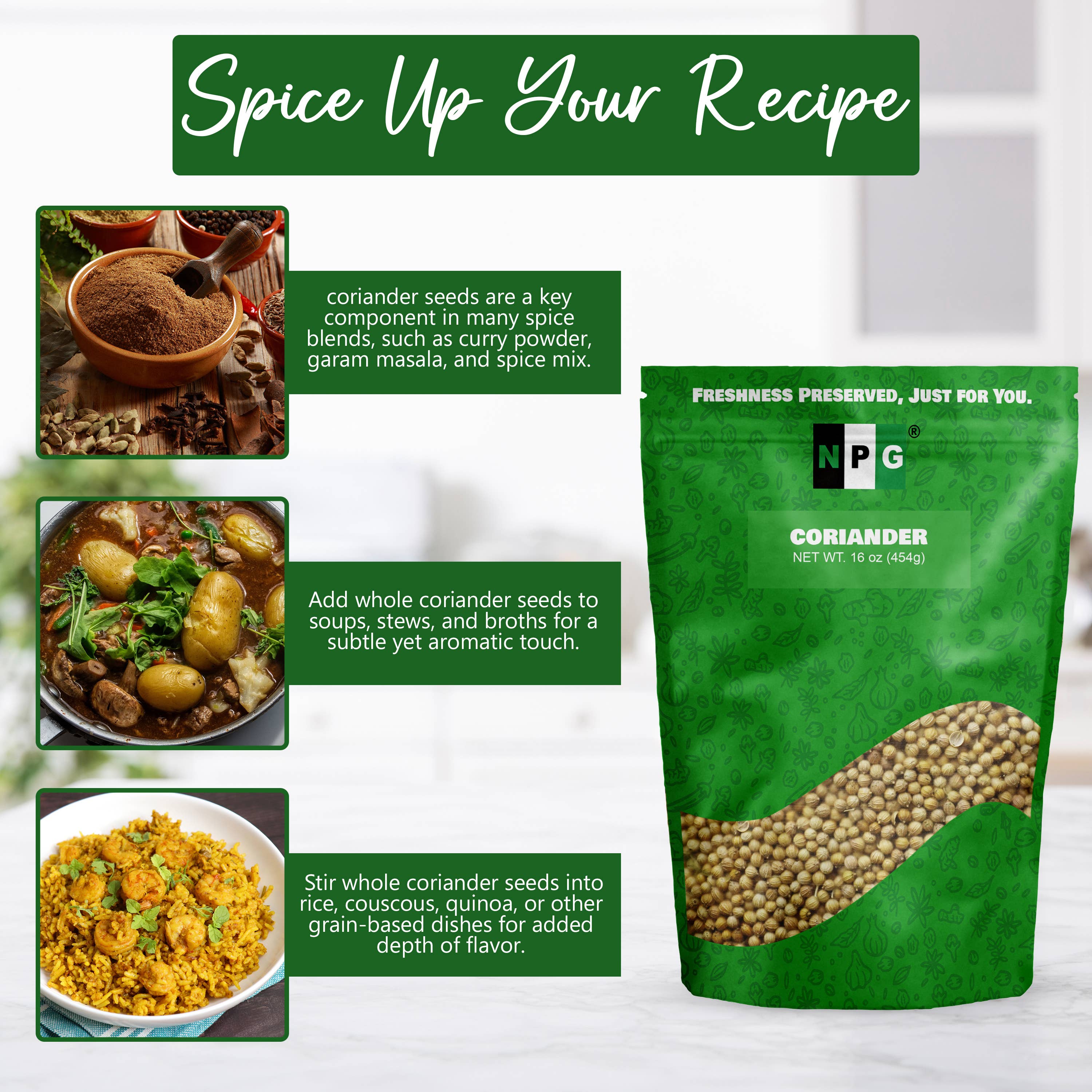 Natural Plus Green - Wholesale Dried Spice - NPG Coriander Seed 16 Oz, Whole Cilantro Seeds5