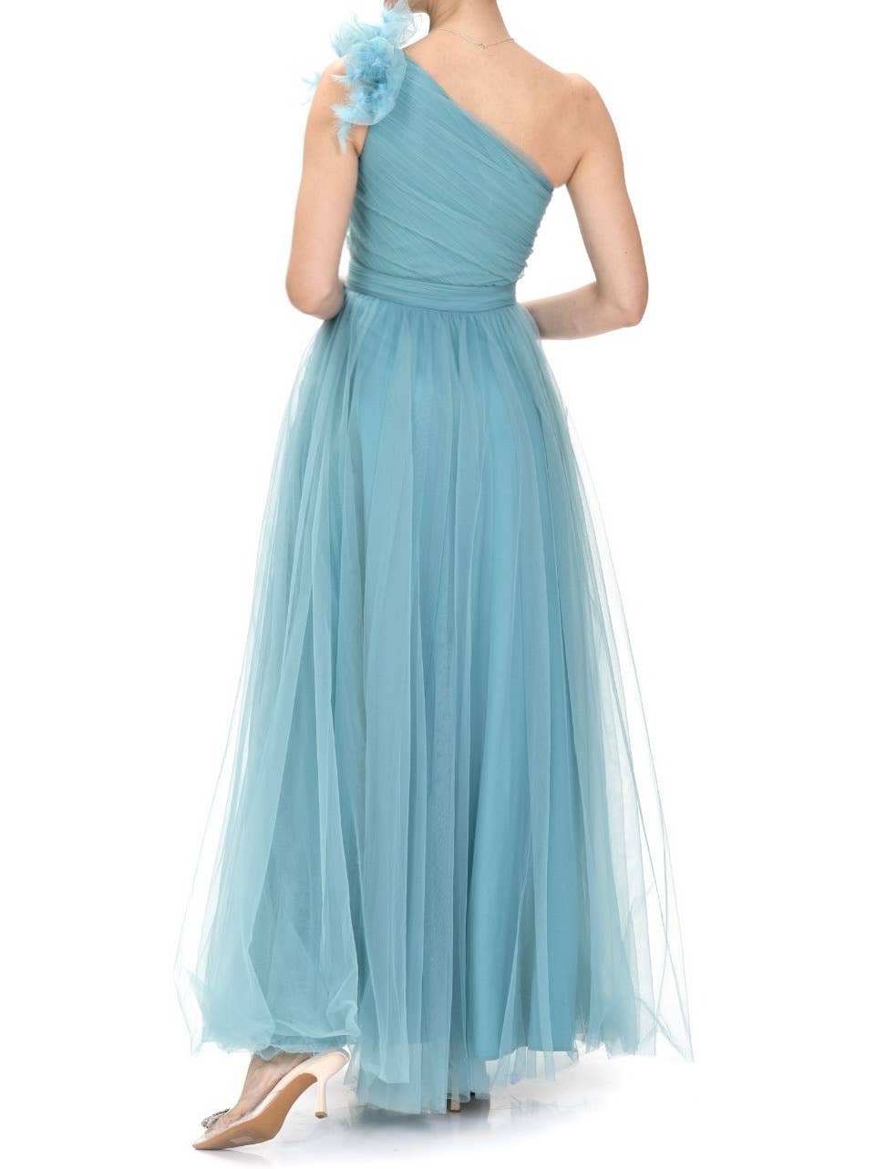 Victoria Moda - Wholesale Gown - Women's - Asymmetric tulle party dress with slit2