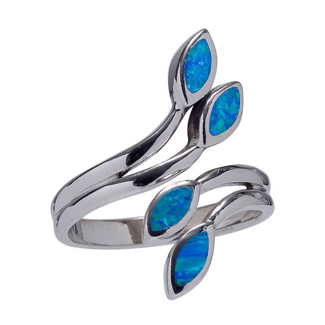 Anillo de forma marquesa cruzada en ópalo azul plateado para venta al por mayor de Midhaven Ltd - Tribal Steel