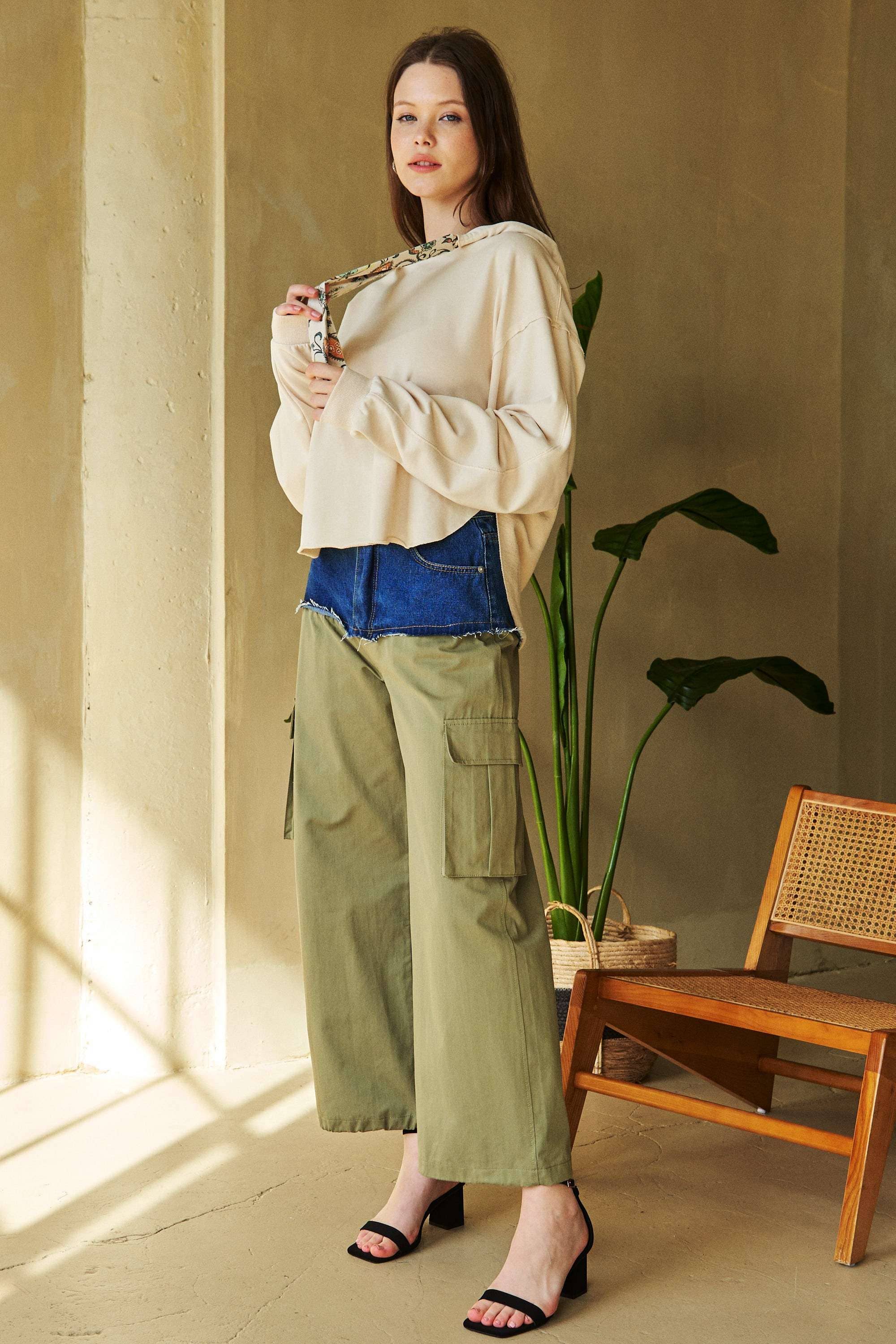 Davi & Dani - Wholesale Hoodie - Women's - PLUS LONG SLEEVES PRINT TIE LOOSE FIT HOODIE TOP8