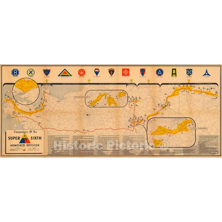 Karta: Kampanjer av den Sjätte Superpansardivisionen, 1945 för wholesale av Historic Pictoric