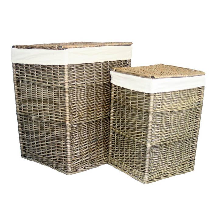 Antik tvätt fyrkantig vit bomullsfodrad tvättkorg för wholesale av Red Hamper