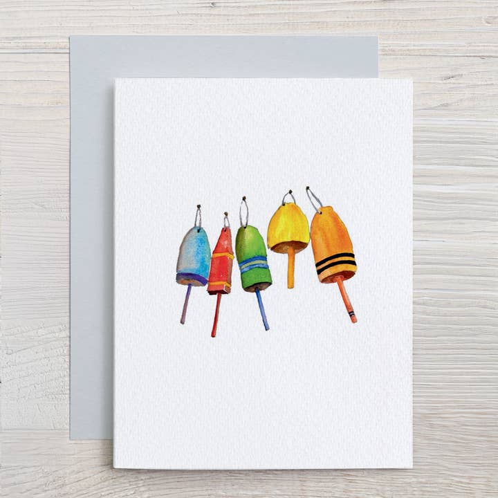 Waterline Studio - Wholesale Stationery/Notecard Set - Watercolor Coastal Card Set: 6 Assorted Shell & Buoy Designs3