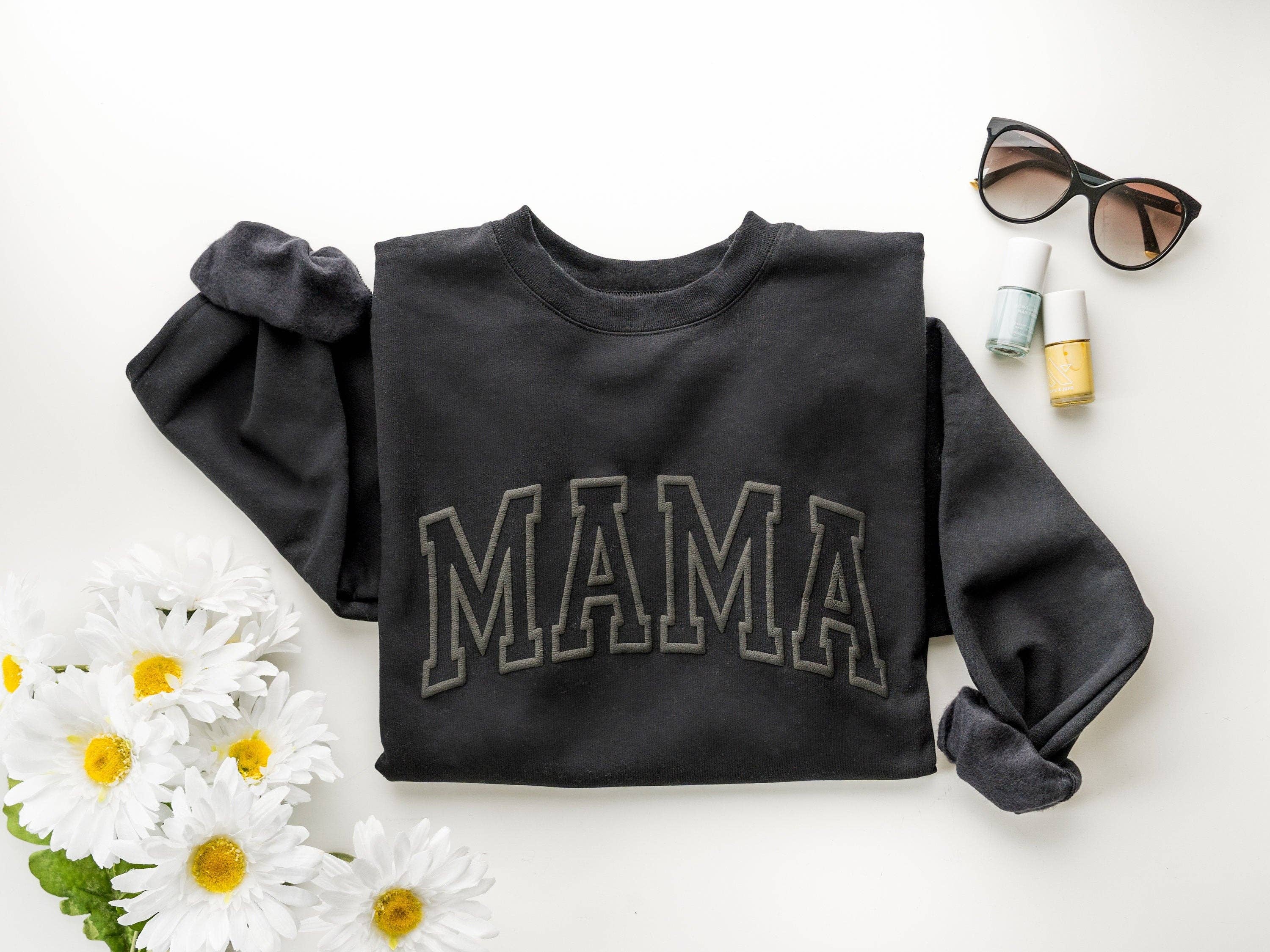 Black Embossed Mama Sweatshirt for wholesale on Faire0
