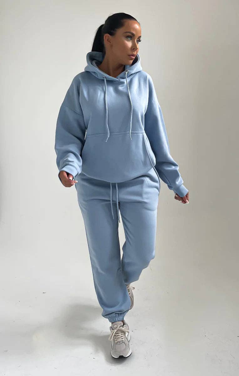 Femme Luxe - Wholesale Hoodie - Women's - Sky Blue Oversized Front Pocket Long Sleeve Drawstring Fleece Hoodie - Alexia3