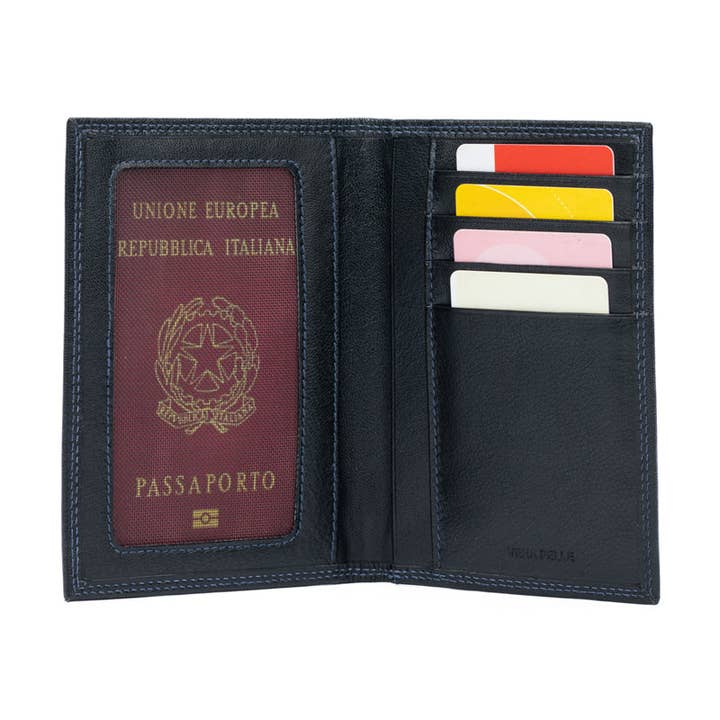 K10222AB | Porte-documents entièrement en cuir véritable + passeport pour la vente par Kaili mood / RENATO BORZATTA - Italy since 1978 -