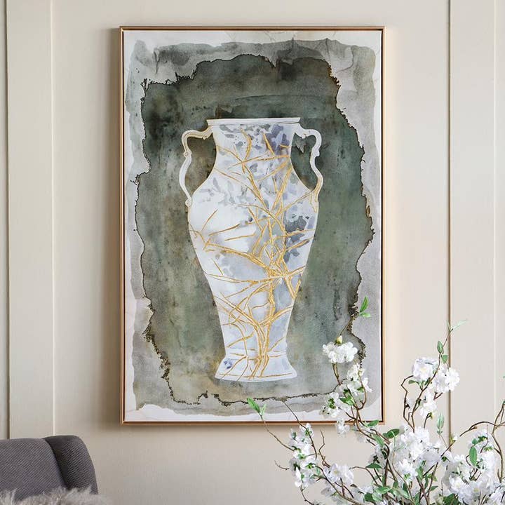 Opera d'arte su tela dipinta a mano 31,5x47" con vaso d'anfora vintage per la vendita all'ingrosso da parte di A&B Home Group Inc.