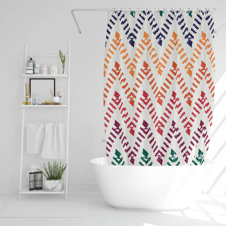 Benjamin Tate Design - Venta al por mayor Cortinas de ducha - Rayas horizontales en zigzag y chevron a mano alzada (cortina de ducha)