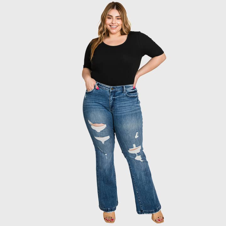 TX929MF PLUS DESTROY MID RISE STRETCH FLARE W/ TROUSER JEANS for wholesale by Petra153