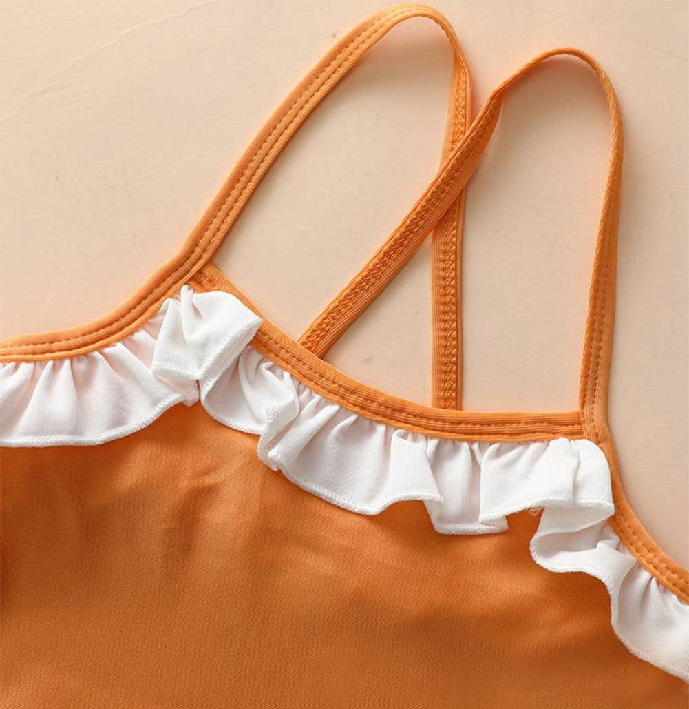 Fennco Styles - Wholesale One Piece Swimsuit - Kids - Terracotta Girls' Ruffle Trim One-Piece Swimsuit 3