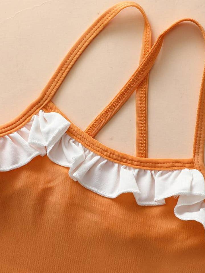 Fennco Styles - Wholesale One Piece Swimsuit - Kids - Terracotta Girls' Ruffle Trim One-Piece Swimsuit 3
