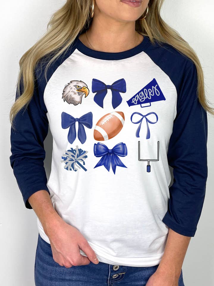 Eagles Megaphone Bow Football Mascot Raglan Graphic Tee for wholesale by Keep it Gypsy