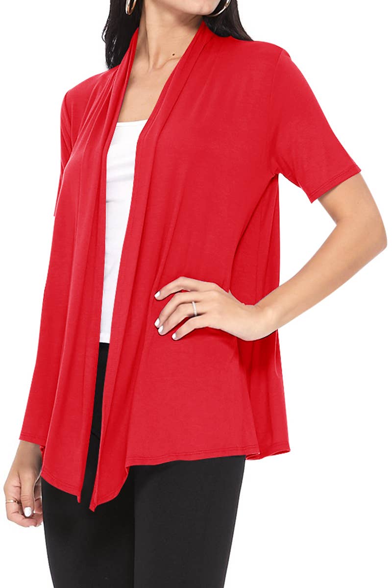 MOA COLLECTION - Wholesale Cardigan - Women's - Women's Casual Short Sleeve Draped Open Front Solid Cardigan65