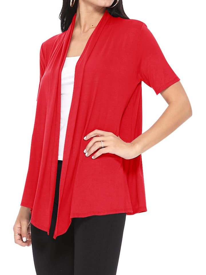 MOA COLLECTION - Wholesale Cardigan - Women's - Women's Casual Short Sleeve Draped Open Front Solid Cardigan65