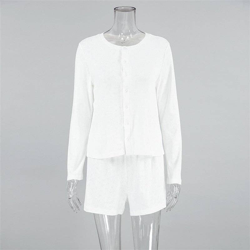 FurDecoration - Vente Haut et bas de pyjama – femme - Ensemble pyjama à manches longues à imprimé floral avec short assorti6