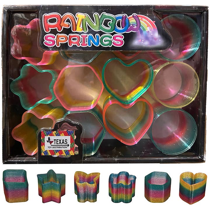 Jouet Ressort Classique Arc-en-Ciel Pailleté, Présentoir de 12 pour la vente par Texas Toy Distribution