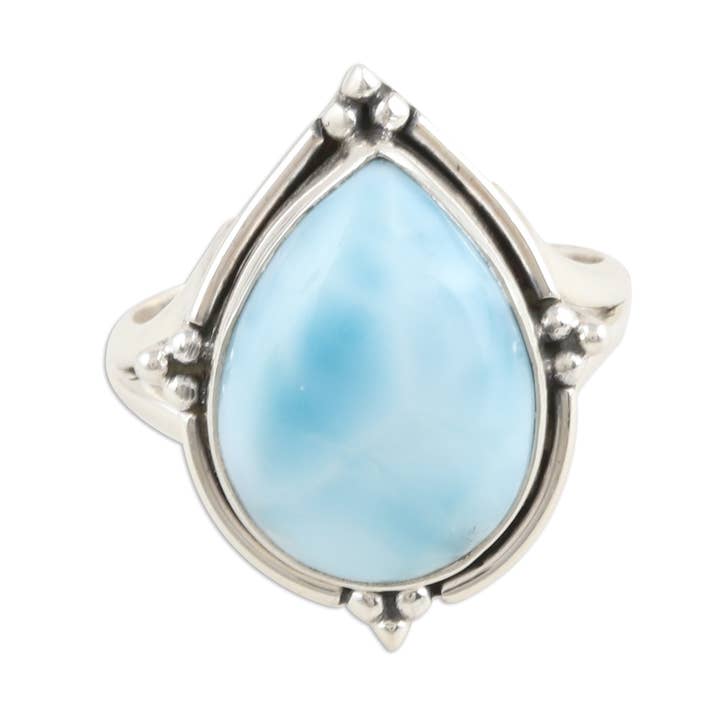 NOVICA - Vente Bague de cocktail/de cérémonie - Bague à cocktail Blue Glory Larimar