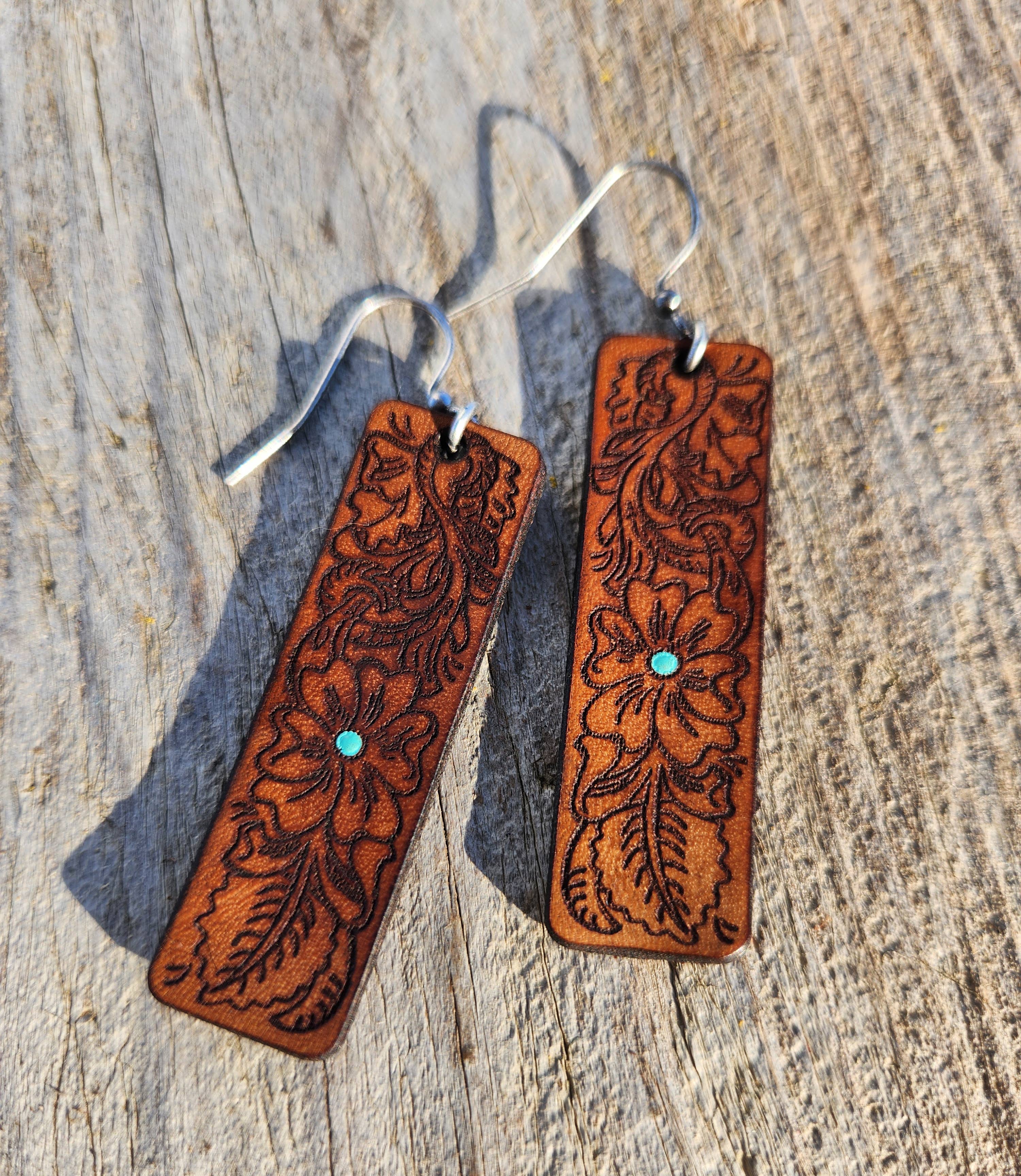 Cocklebur & Co. - Wholesale Dangle Earrings - "Annie"  Tooled Leather Western Earrings1