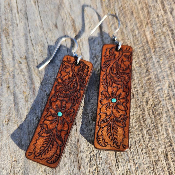 Cocklebur & Co. - Wholesale Dangle Earrings - "Annie" Tooled Leather Western Earrings1