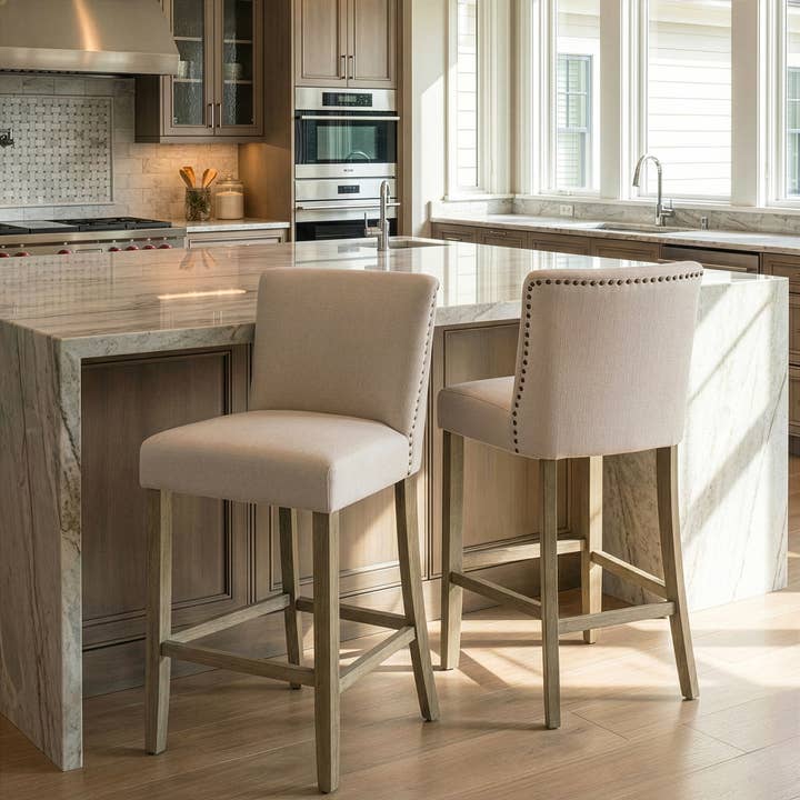 Glamour Home - Wholesale Stool - Aleco Beige Fabric Bar Stool Set with Nail Head Accents