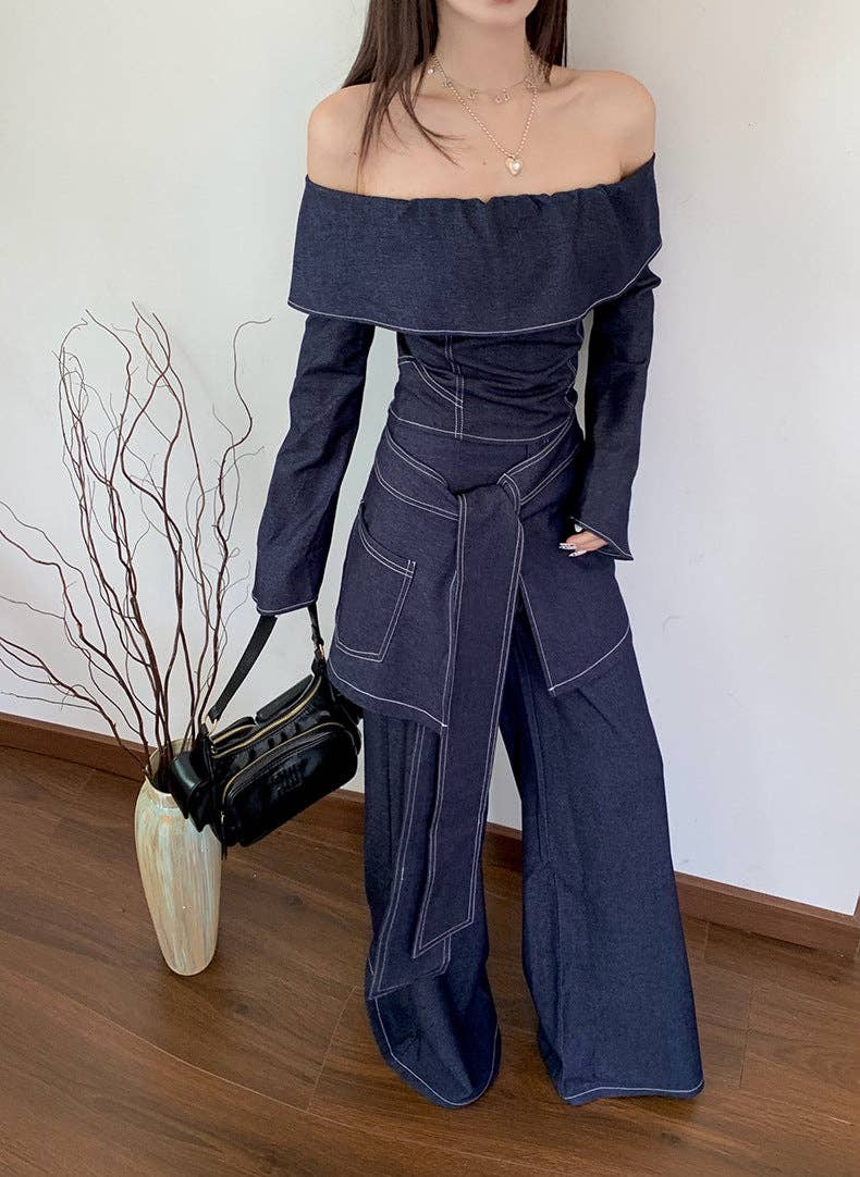 Marayn – wholesale Top & pants set (NOT Loungewear) – Women's – Retro Cowgirl Chic OffShoulder Top  WideLeg Set14