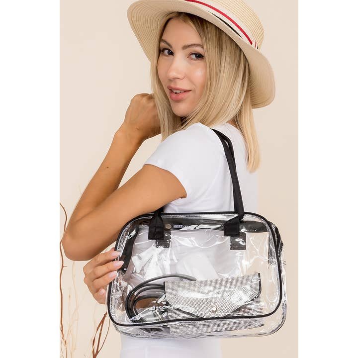 Cap Zone - Wholesale Tote bag – Women's - Transparent Clear Glossy Trim Soft PVC Tote Bag