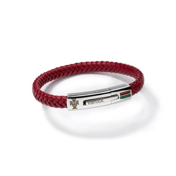 Anjewels – Pulseira entrelaçada/entrançada por atacado – Pulseira da Federação Portuguesa de Futebol - Couro 8mm