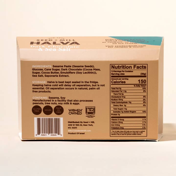 Seed + Mill - Wholesale Chocolate Bar - Sea Salt Dark Chocolate Halva, 227g - Kosher Sesame Candy2