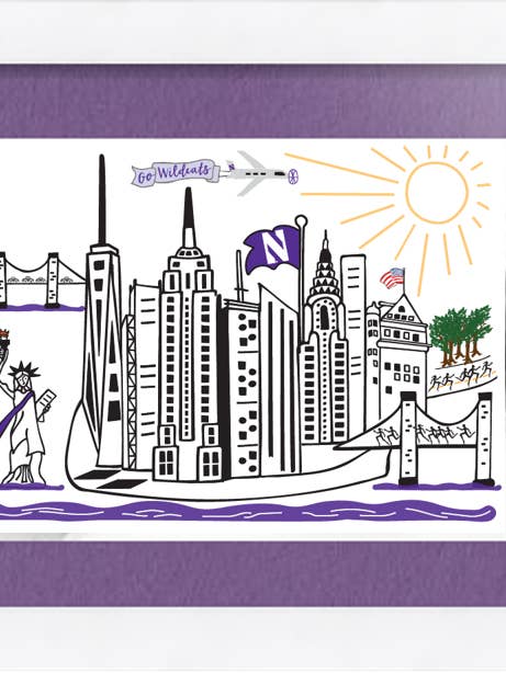 Northwestern, Mighty Manhattan (viola) - Stampa murale per la vendita all'ingrosso da parte di Mighty Violet Design