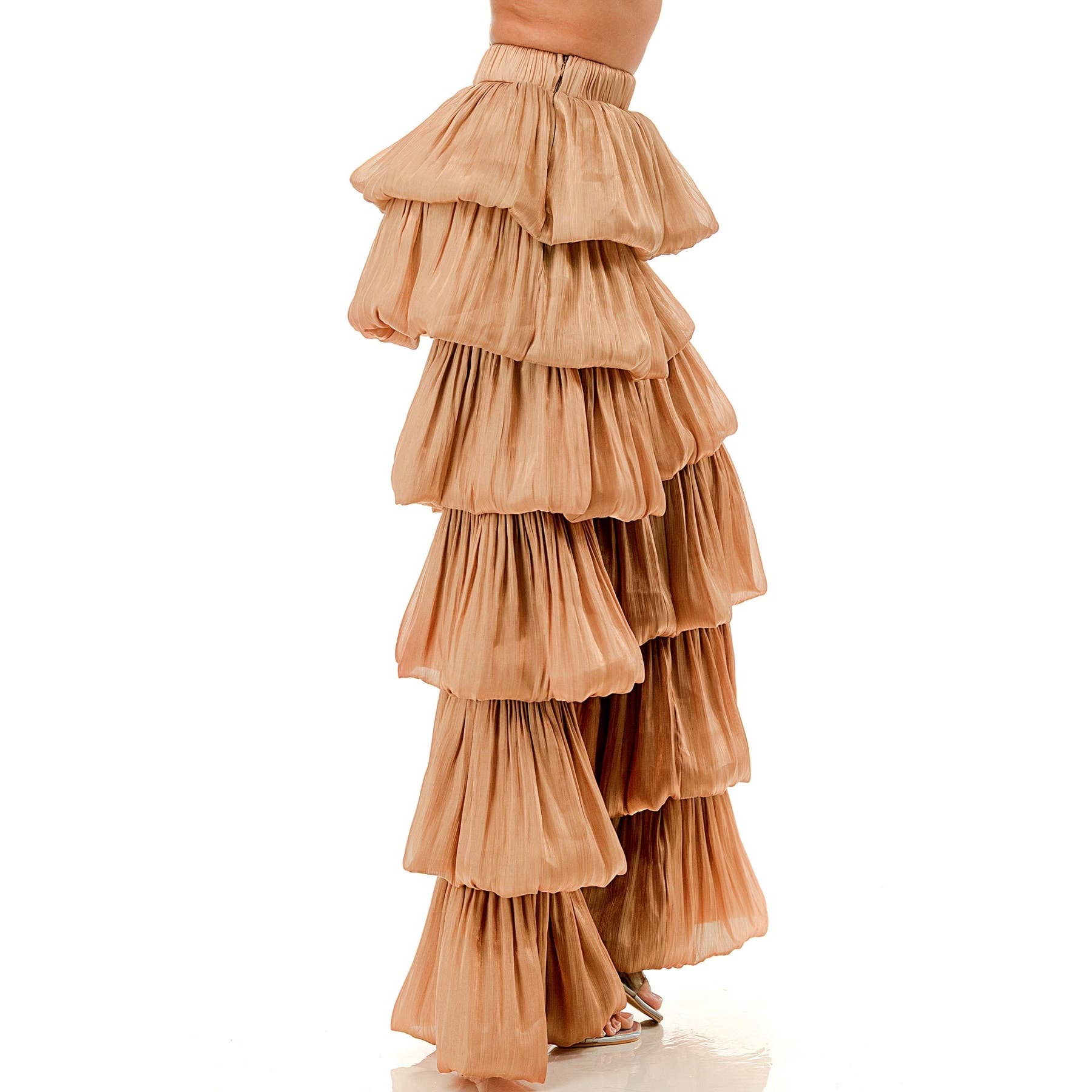 DORCAS - Wholesale Pants - Women's - Plus Size Bubble Hem Tiered Ruffled Organza Pants7