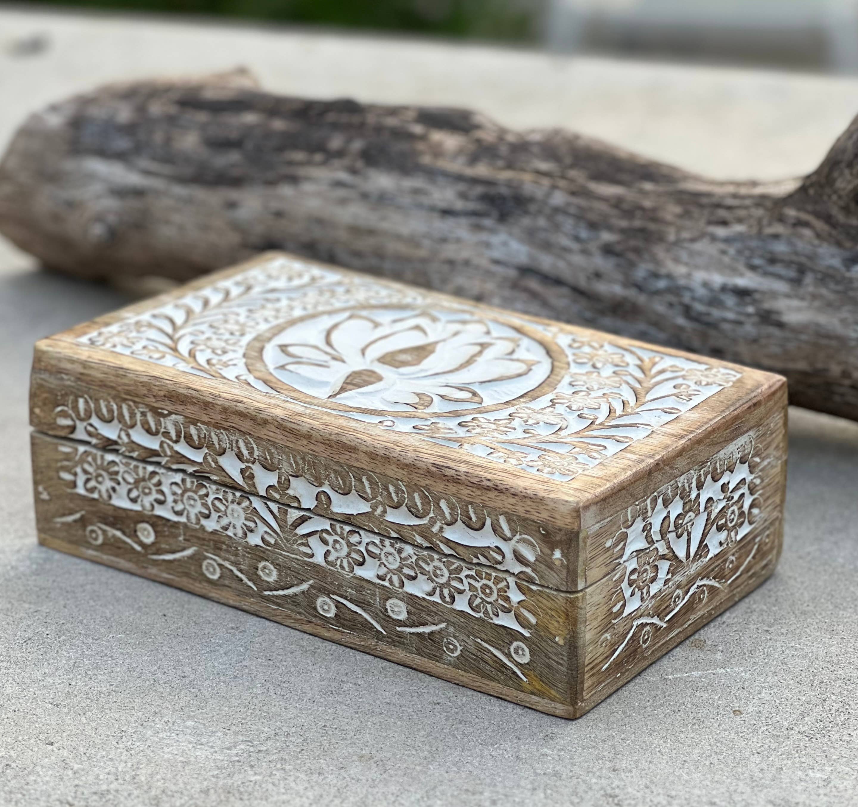 Lungta Imports - Wholesale Jewelry Box/Organizer - Hand Carved Lotus Wooden Box Keepsake Jewelry Watch Storage15