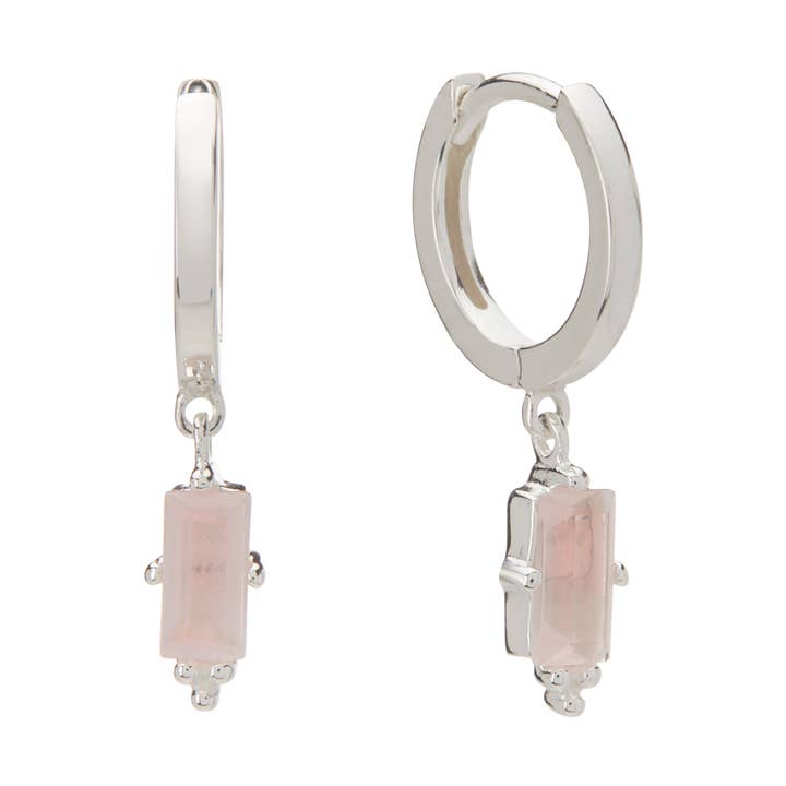 Baguette de cuarzo rosa con forma de Huggies con colgante para venta al por mayor de Murkani Jewellery