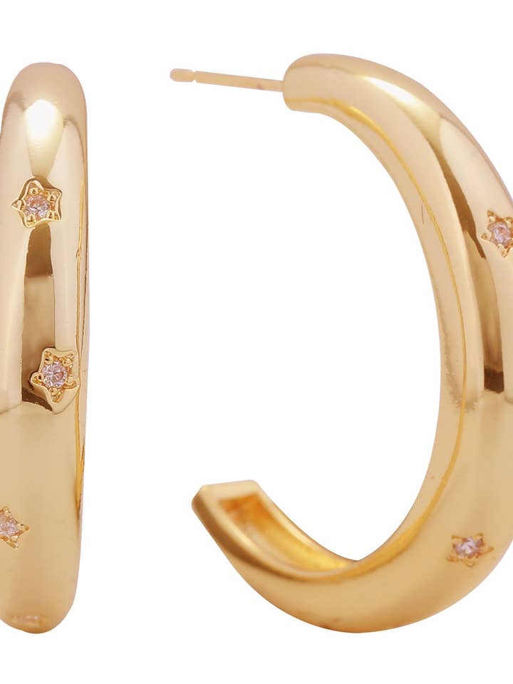 Créoles en forme d'étoile pavée 14 carats en zircone cubique pour la vente par MiMi Wholesale