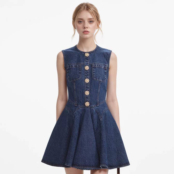 Robe DR479 Chic Été Rétro en Jean Sans Manches Ajustée pour la vente par Productseeker