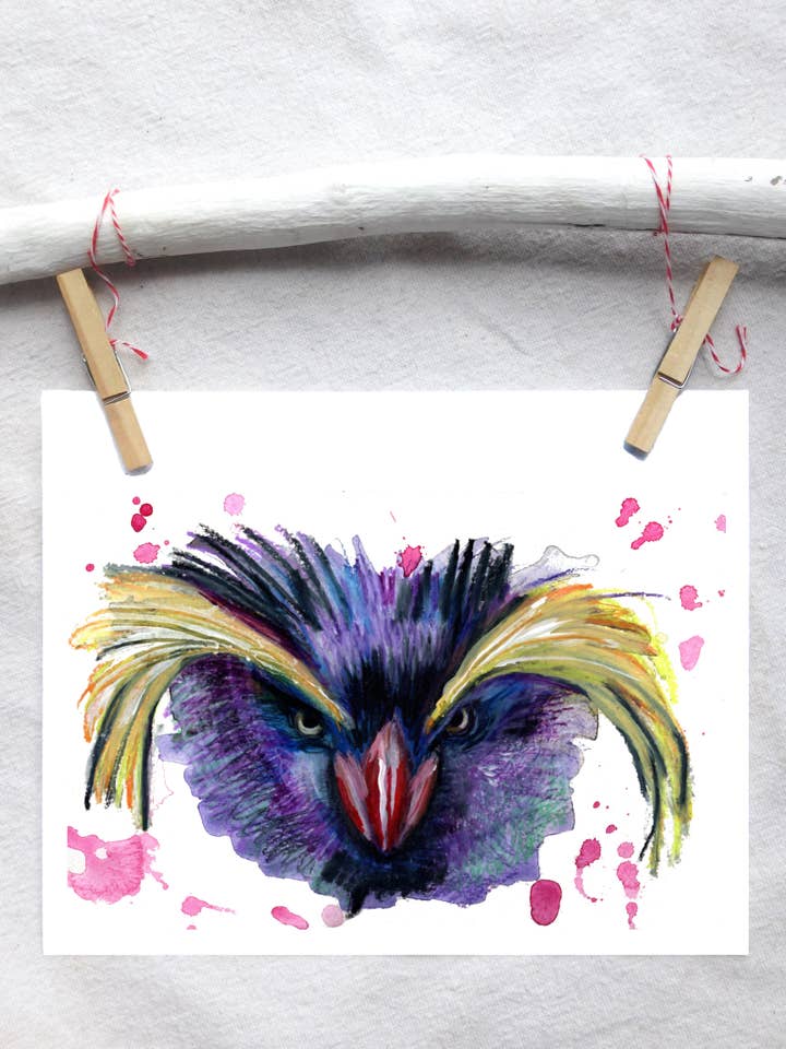 Bird Macaroni Penguin art print for wholesale by Lindsey Munson