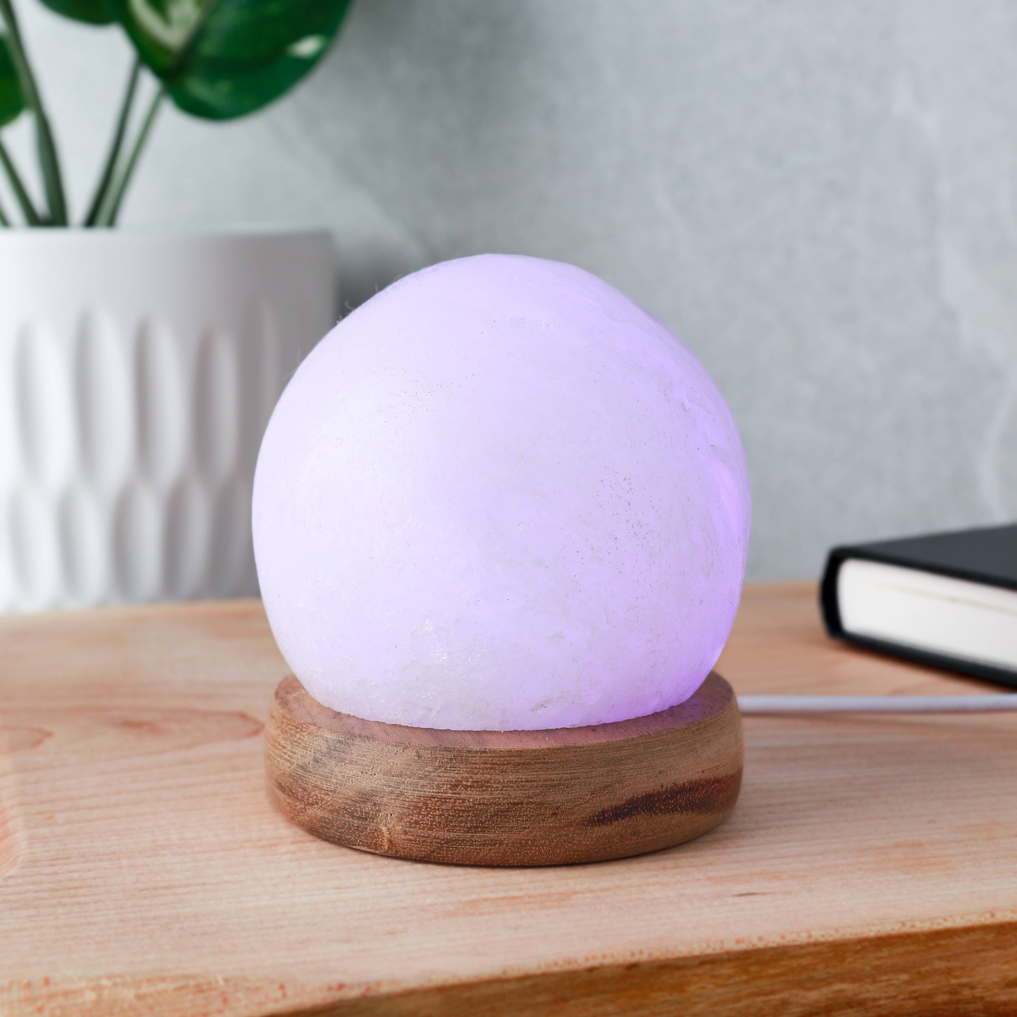 Natures Artifacts Inc - Wholesale Accent/Desk Lamp - Moon White Salt Crystal Lamp with USB6