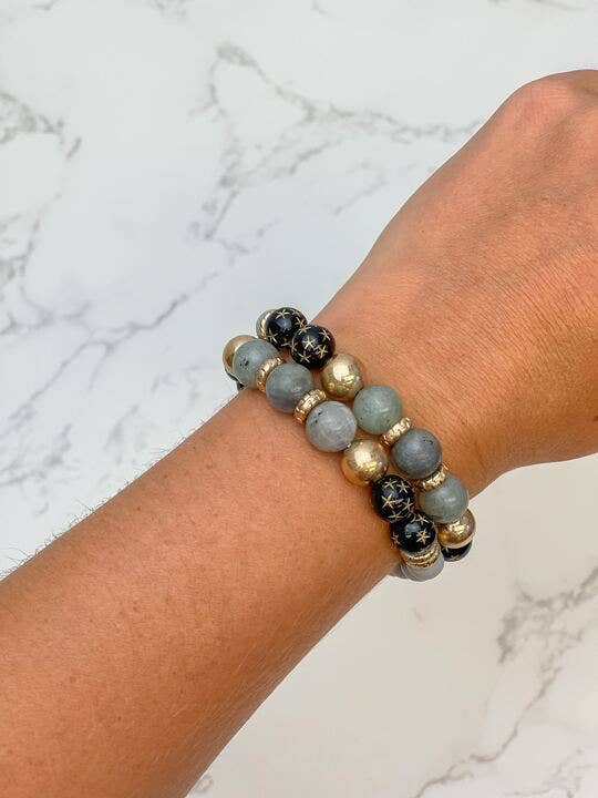 Gold Star Semi Precious Beaded Stretch Bracelet Set for wholesale by Prep Obsessed Wholesale