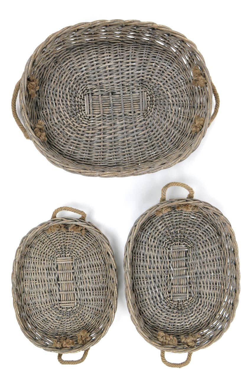 Vagabond Vintage – wholesale Decorative tray – Set Of 3 Oval Willow Trays with Jute Handles1