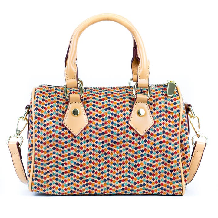 Meninas Bonitas Cork - Wholesale Crossbody Bag - Women's - Floral Cork Crossbody Barrel Bag BAG-2335