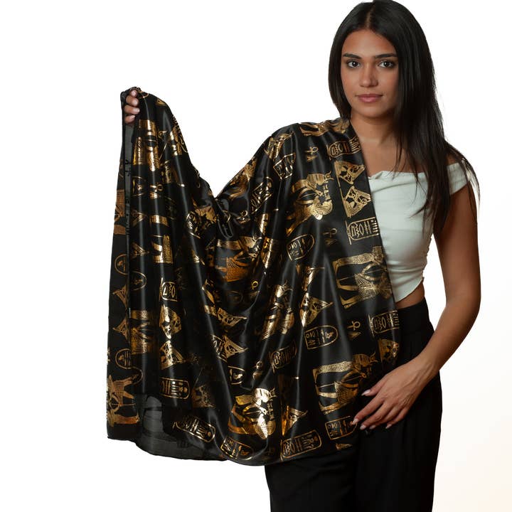 Discoveries, Inc. - Vente Écharpe – femme - Écharpe Pharaonique Égyptienne - Noir/Or1
