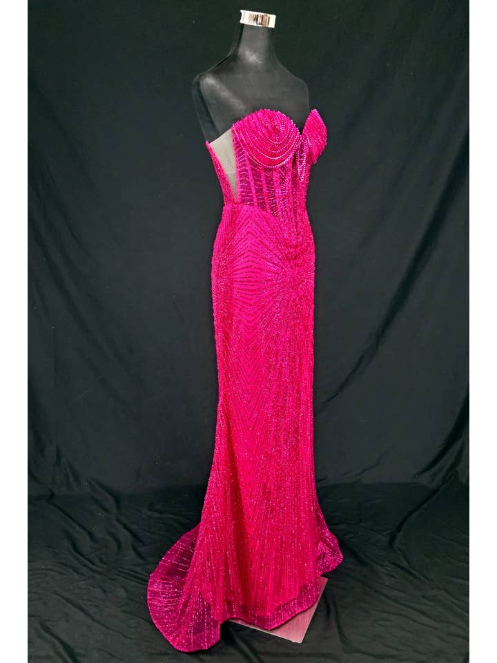 Chicas - Wholesale Gown - Women's - Long sparkling mermaid dress with hanging jewels CF00157