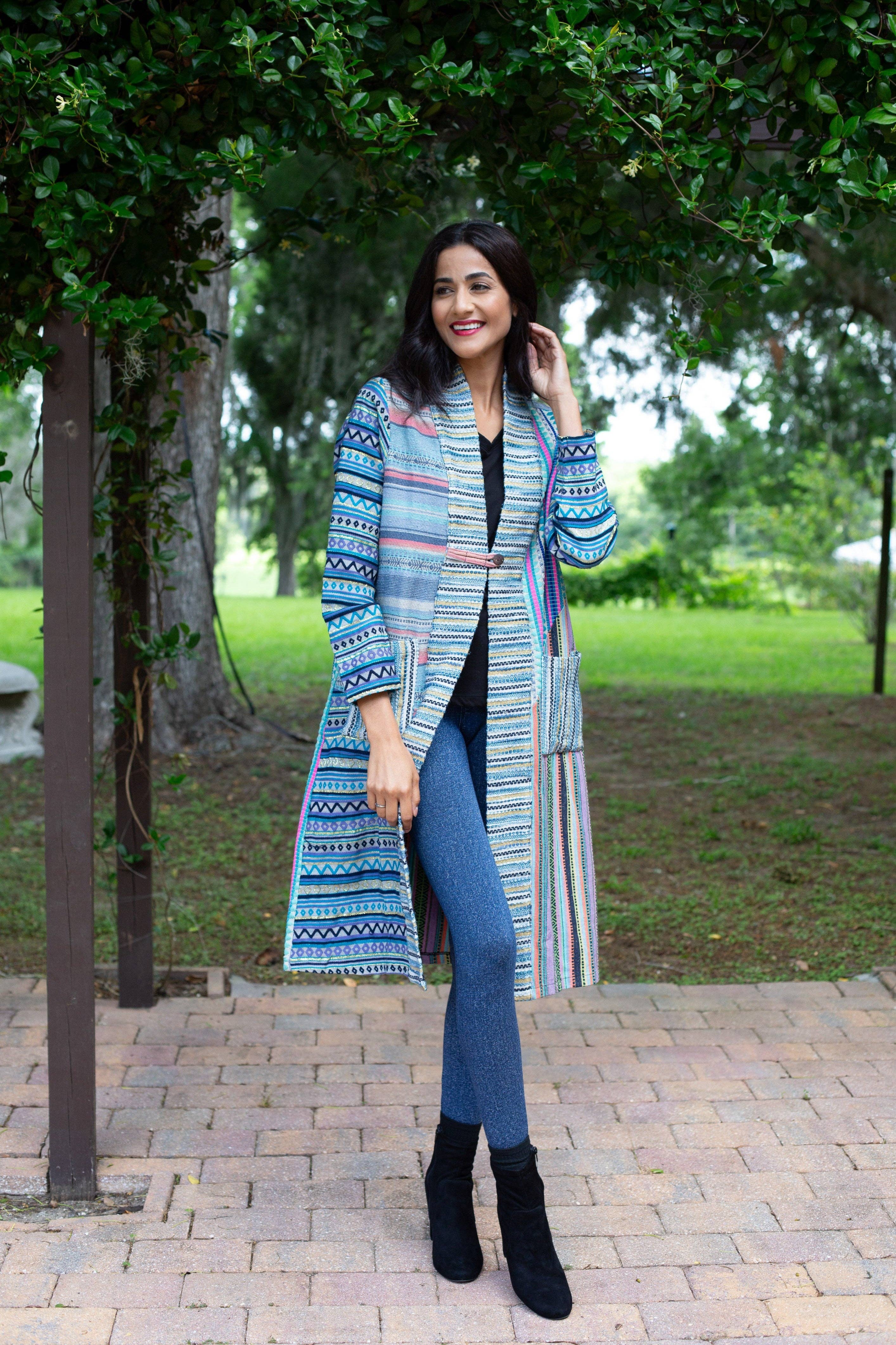 Sacred Threads - Wholesale Jacket - Women's - Blue Batik Patchwork Cotton Cardigan Jacket1