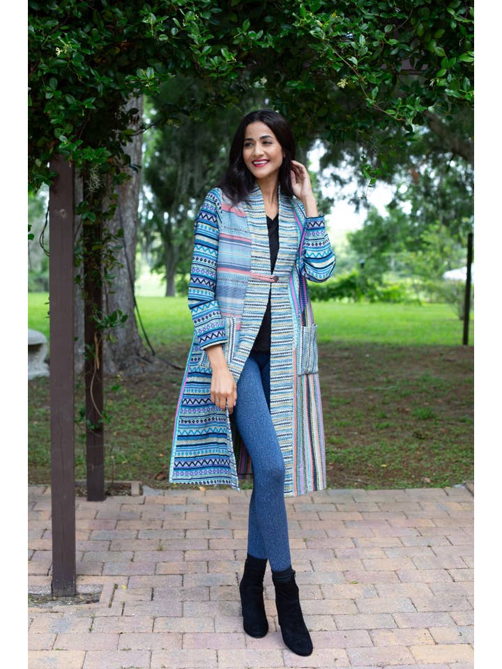 Sacred Threads - Wholesale Jacket - Women's - Blue Batik Patchwork Cotton Cardigan Jacket1